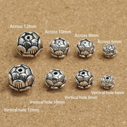 S925 Sterling Jewelry Thai Silver Diy Crystal Bracelet Accessories 6-12mm Lotus Flower Tide Beaded Vertical And Horizontal