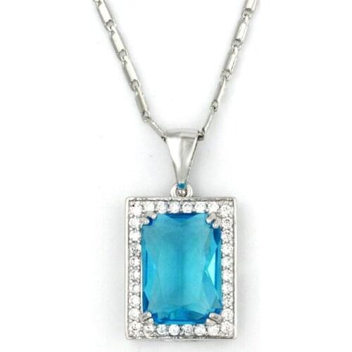 Hermosa High Quality Chain Necklace & Sky Blue Square Pendant HS0009N