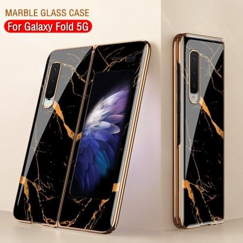 Patterned Tempered Glass Case For Samsung Galaxy Fold 5G Case Luxury Plating frame Hard Glass Cover For Galaxy Z Fold 2