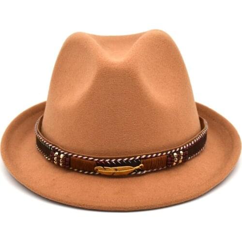 Elegant Ladies Winter Warm Hat Mens Fedora Along Classic Jazz Hat Faux Wool Hat F32