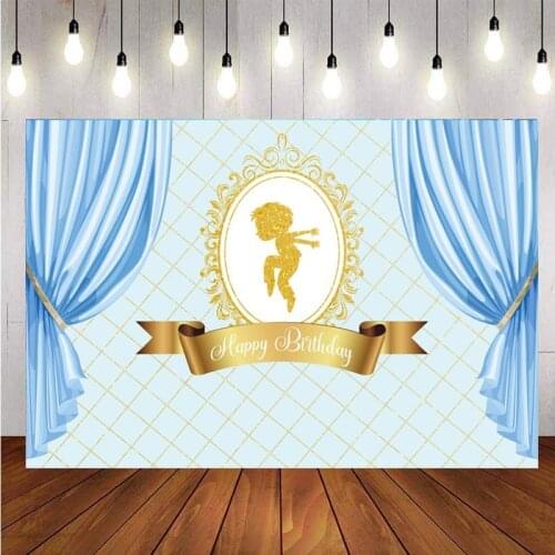 Little Prince Backdrop Boys Birthday Party Blue Curtain Baby Shower Photography Background For Photo Studio Prop