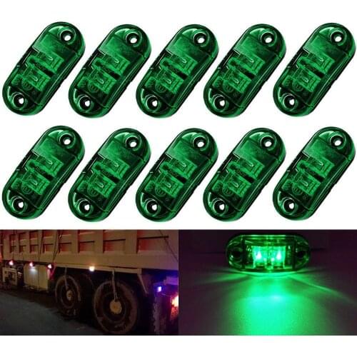 Fuleem 10PCS Green LED 2.5INCH 2 Diode Light Oval Clearance Trailer Truck LED Side Marker Lamp 12V 24V Waterproof