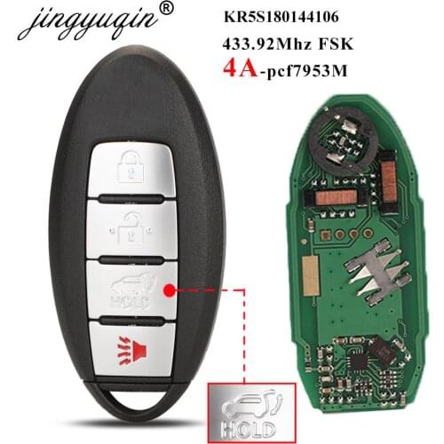 Jingyuqin S180144106 433MHz 4A-PCF7953M Keyless Smart Remote Car Key Fob For Nissan Rogue X-Trail 2014 2015 2016 KR5S180144106