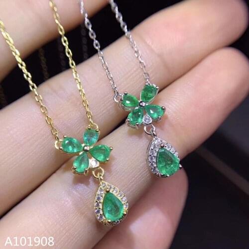 KJJEAXCMY boutique jewelry 925 sterling silver inlaid Natural emerald necklace Womens pendant supports inspection