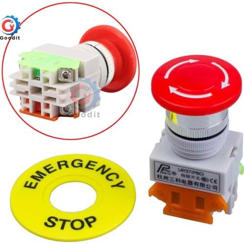 Red Mushroom Cap 1NO 1NC DPST Emergency Stop Push Button Switch AC 660V 10A Switch Equipment Lift Elevator Latching Self Lock