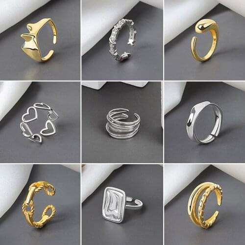 Genuine 925 Sterling Silver Rings for Women Vintage Metal Punk Chain Design Finger Opening Rings Fashion Party Jewelry Gifts