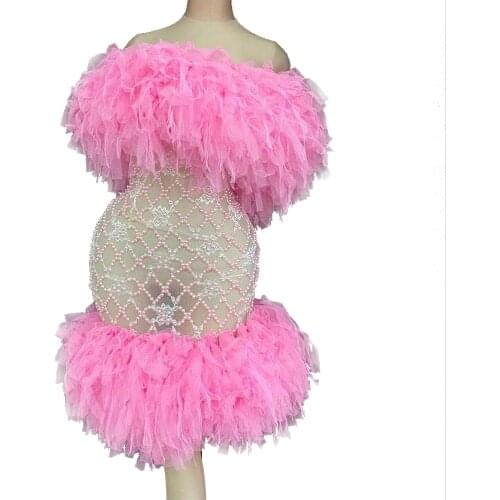 Cute Party Mesh Tutu Dresses for Women Summer Ball Gown Tulle Dress Night Club Mesh Outfits Dress See Through Strapless Clubwear