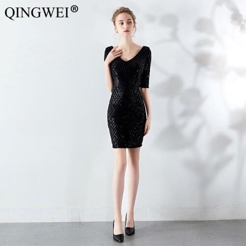 Banquet mini dress female new short black sequin dress party party dress fairy female black red jujube blue