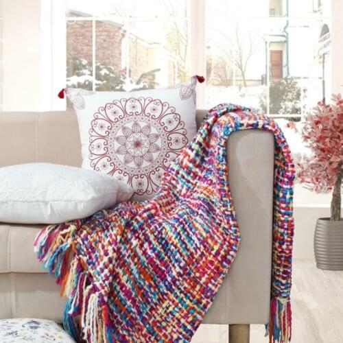 Fashion 100% Acrylic Crochet Blanket on Home Sofa Bed Covers 50X60 Inch Colorful Thread Throw Portable Winter Warm Blankets