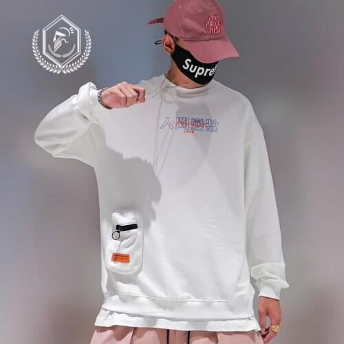 Men Fashion Loose Print Casual Pockets Pullover Hip Hop Sweatshirts