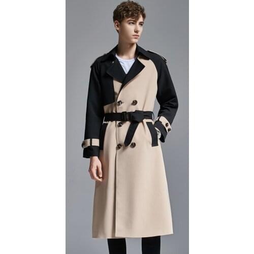 CHAOJUE 2020 Spring/Autumn Mens Contrast Color Extra Long Trench Europe England Male Vintage Causal Double Breasted Coat