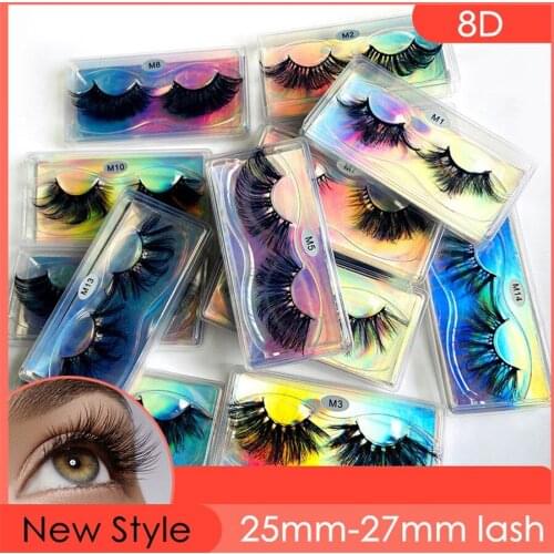 Wholesale 8D 25mm faux Mink Lashes packaging Full Strip Lashes Mink False Eyelashes custom box Makeup eyelashes