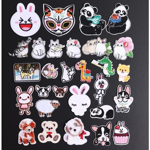 Sheep Cat Panda Cartoon Animal Embroidered Patches For Clothing DIY Stripes Applique Child Rabbit Stickers Iron On Patches Badge