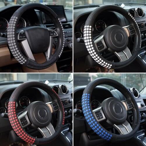 New Woven Leather Steering Wheel Cover Braid Anti Slip Massage Handle Hub Cover Four Season For Summer Men Sport Accessories