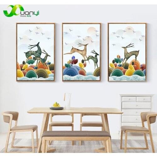 Poster Nordic Deer Painting Canvas Wall Art Painting Poster Print Black And White Modern Wall Picture For Living Room Unframed