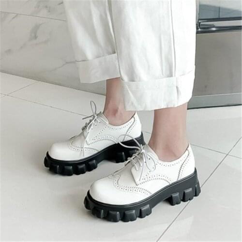 PXELENA Large Size 34-45 British Women Oxfords Wingtip Chunky Platform Punk Rock Gothic Creepers Lace Up Casual Comfort Shoes 45