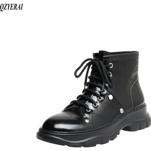 QZYERAI new Martin boots Genuine leather Female boots Womens boots Ankle casual ankle boot cowhide shoes