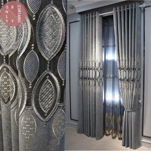 2021 Light Luxury High-end Hollow Embroidered Curtains for Living Room Bedroom Floor-to-ceiling Blackout Curtains Customization