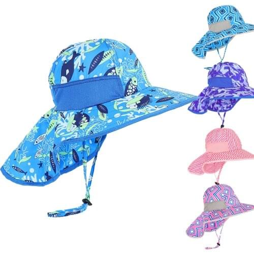 Summer Hat Boy Girl With Neck Flap Kids Sun Beach Sunshine Protection Swimming String Outdoor Accessory