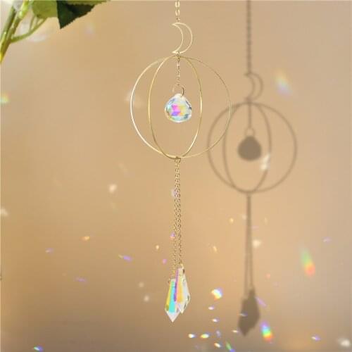 Ball Iron Ring Crystal Prisms Hanging Rainbow Chaser Lighting Accessories Window Curtains Pendant Home Garden Decor