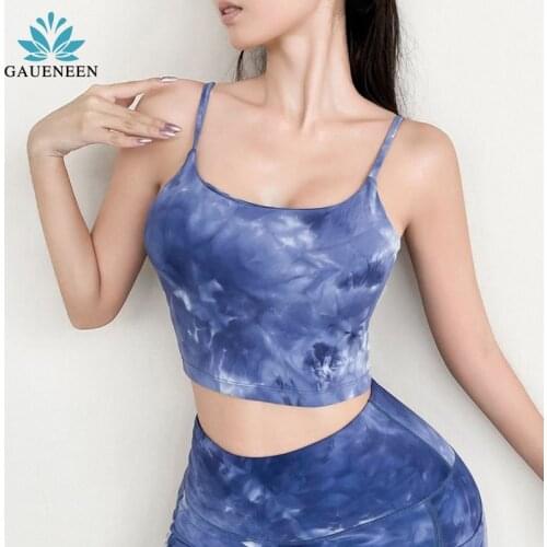 GAUENEEN Tie-dyed Sports Top Yoga Bra Women Push-up Printing Fitness Halter Thin Shoulder Strap Gym Vest Sexy Running Underwear