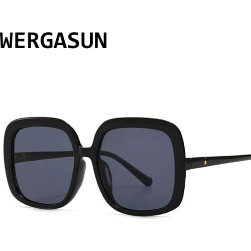 WERGASUN Square Sunglasses Women Brand Designer Retro Clear Sun Glasses For Female Oversized Black Shades oculos UV400