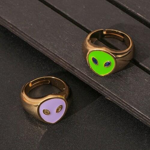 Personality Aliens Face Shape Open Finger Rings Enamel Dripping Oil Brass Knuckles Ring 2021 Trend Friendship Jewelry Gifts