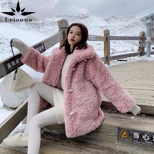 Leiouna Long O-Neck Loose 2021 Fashion New Women Button Women Coat Jackets Winter Lamb Faux Fur Overcoat Fluffy Outerwear Female