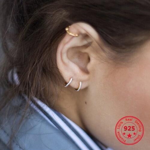 Factory Price 100% 925 Silver Fashion Concise Delicate Zircon Gold Hoop Earrings Fine Jewelry for Female