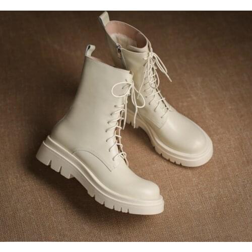 Women Winter shoes Genuine Leather Boots Women Military Casual Martin Boots Women Wool Snow Boots
