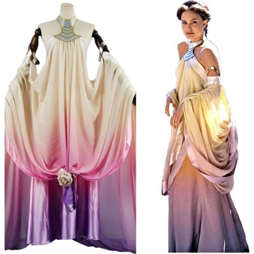Fast Delivery Star Padme Amidala Cosplay Costume long party dresses Halloween Costume women Set Padme Princess Dress costume