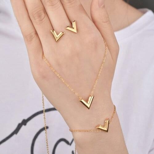 V Letter Pendant Necklace For Woman Titanium Steel Woman Necklace Luxury Jewelry Female Top Quality