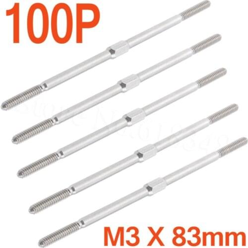 100pcs M3 X 83mm Tie Rod Steel Push Rod Hex Thread CW / CCW RC Plane Replacement Part
