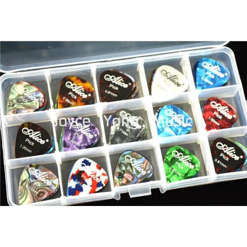 100pcs Alice Pearl Celluloid Acoustic Electric Guitar Picks Plectrums+1 Large Plastic Picks Holder Case Box Free Shipping