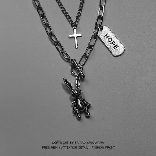 2 times! Rabbit cross dark necklace
