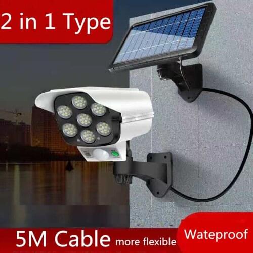 2 in 1 Solar Wall Light Outdoor Garden Floor Light Motion Sensor Security Dummy Camera Wireless Remote IP65 Waterproof solar