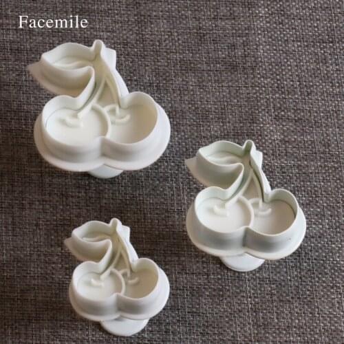 3pc Plastic Cherry Fruit Cake Cookie Cutter Mold Biscuit Fondant Cake Confectionery Mold DIY Wedding Baking Tools