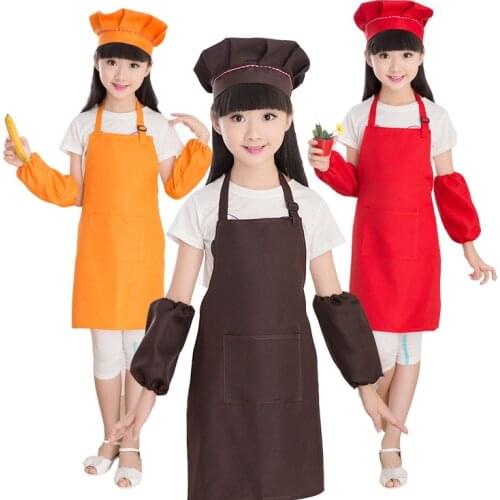 4pcs/1 set Children Front Pocket Bib Apron Boys Girls Apron Kitchen Child Craft Kids Apron Child Painting Cooking Baby Pinafore