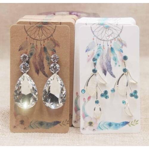 50pc/lot paper Dreamcatcher wishes jewelry package tag card Diy Thank you/ Love earring card White/brown marbel earring card