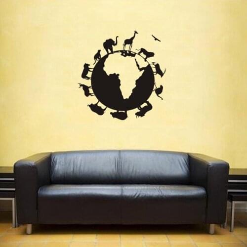 Africa Animals Map Wall Stickers Large New Design Coffee Shop Pattern Wall Decal Vinyl Poster Sticker African Map Decals