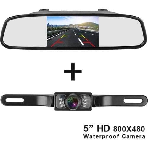 Car HD 5 inch 800*480 LCD Mirror Rearview Monitor and Rear view camera Reversing Parking System IP68 Waterproof Night Vision