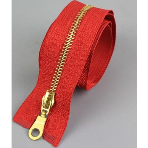 Free shipping 5pcs/lot 5# red metal zipper Clothes golden teeth bag zipper 70cm 80cm