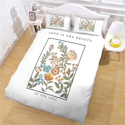 Home Plant Flower Print Mens and Womens Bed Three Piece Adult Bedding and Pillow Case King Bed Single Bed Quilt Cover