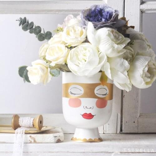 Double Sided Human Face Matte Table Flower Vase Lady Girl Head Golden Eye Mask Plant Arrangement Big Mouth Desk Pot Home Decor