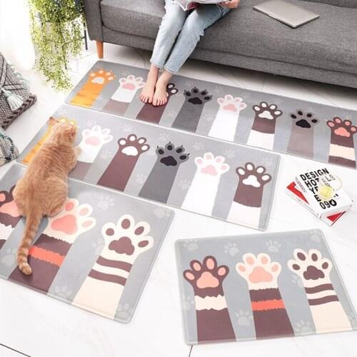 Flannel Non-slip Mat Cartoon Cat Palm Door Mat Home Bathroom Door Absorbent Pad Long Strip Water Absorption Bathroom Kitchen Mat