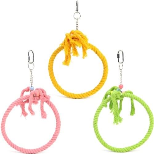 Parrot Cotton Rope Swing Hanging Standing Perches Pet Bird Chewing Climbing Ring Toy Cage Accessories