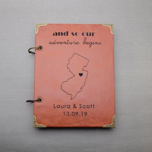 Personalized Wedding Guestbook Custom State Leather Guestbook Map Guest Book Wedding Journal Photo Album Engagement Book