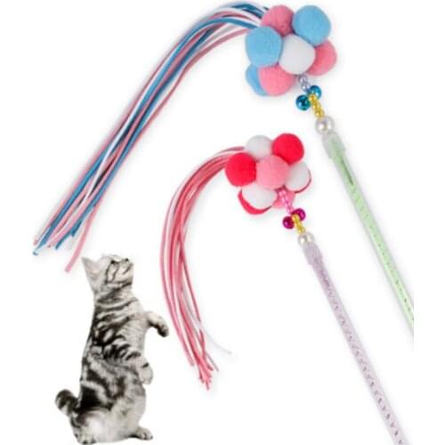 Pet Interactive Playing Toy For Cats Teaser Kitten Fishing Rod Wand Toy With Colorful Balls And Funny Tassels