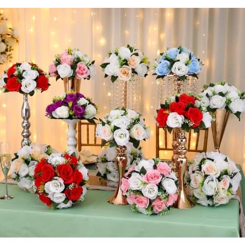 Artificial Flower Ball Wedding Table Centerpiece Decor Kissing Pomanders Flower Bouquet for Home Party New Years Decor LJH001
