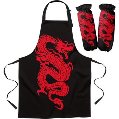 Red Dragon Dragon Claw Art Apron Kitchen Household Cleaning Barber Apron Baking Accessories Aprons for Woman